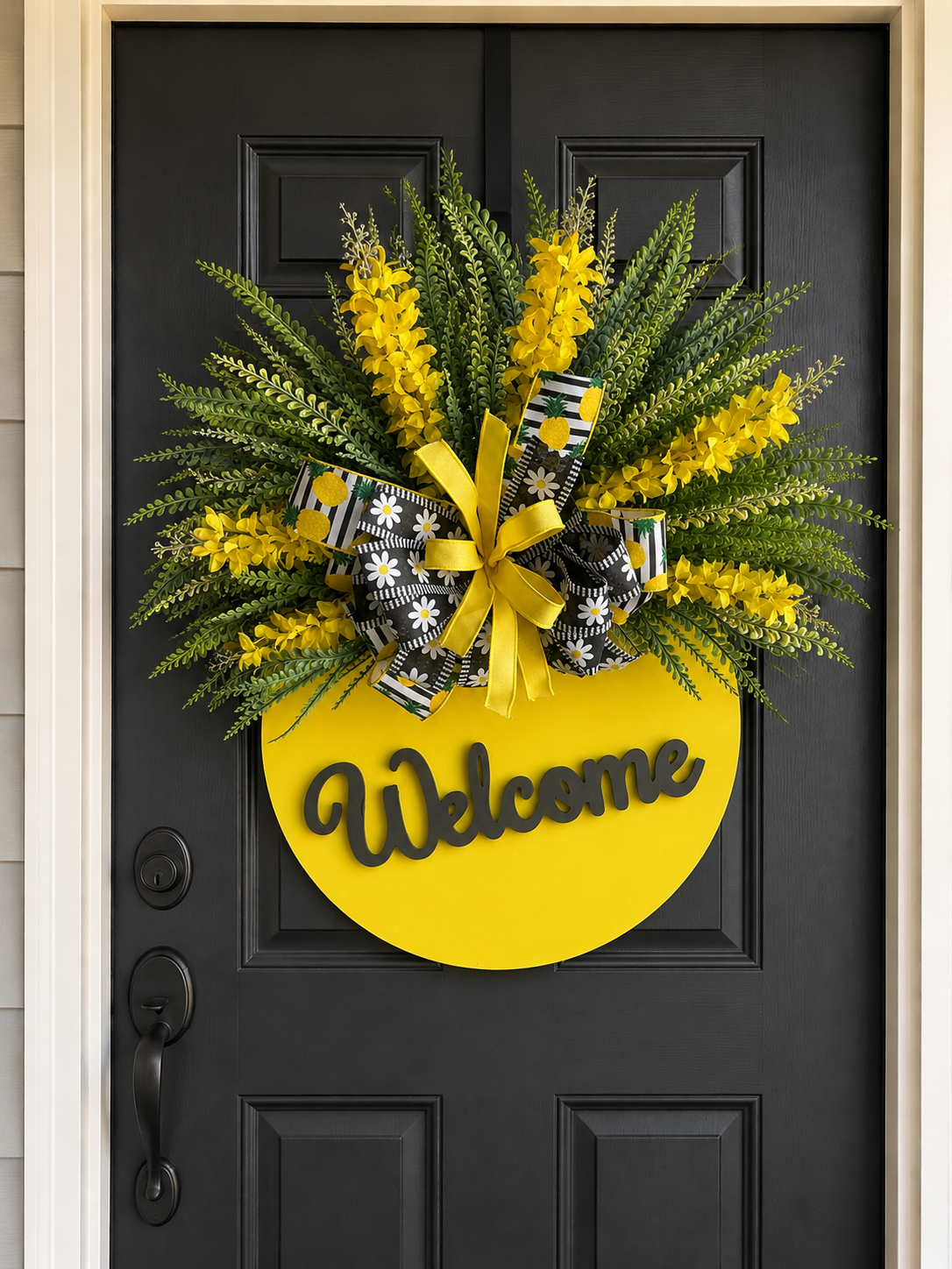 🍋 Bright & Cheerful Lemon Welcome Door Hanger | Summer Front Door Decor | Handmade Yellow Floral Door Sign