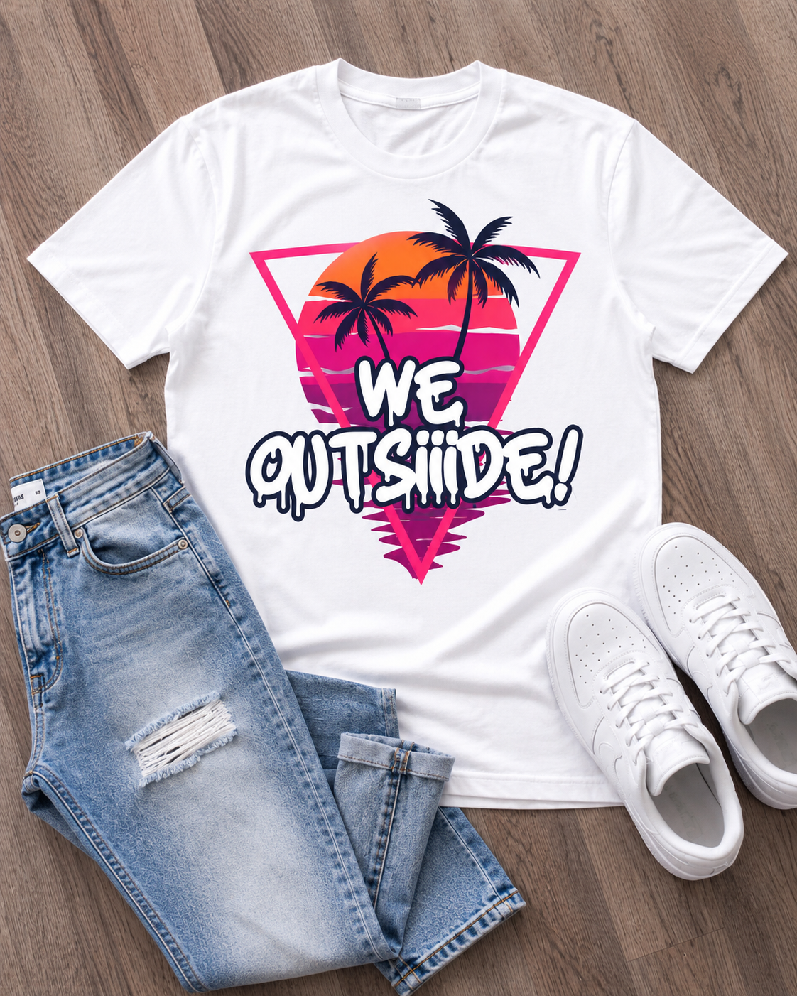 We Outside! Retro Summer Vibes Graphic T-Shirt – Beach & Vacation Tee