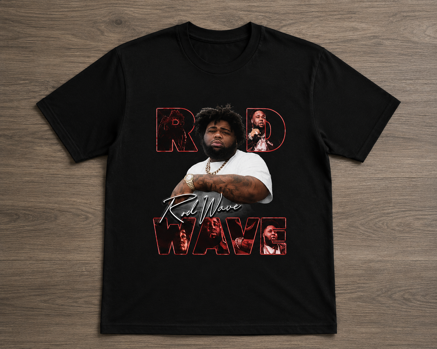 Rod Wave Tribute Graphic T-Shirt – Red & Black Hip-Hop Inspired Unisex Tee