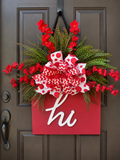 Red “Hi” Floral Door Hanger with Designer Bow | Everyday Front Door Decor